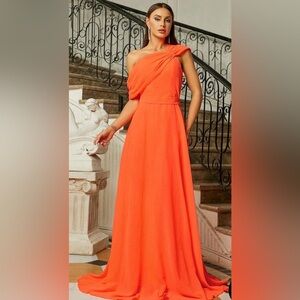 Elegant Orange chiffon A-line Evening Prom Gown Maxi Dress Wedding Sz XS 2 New#6
